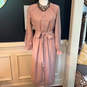 J. CREW Blush Long Sleeve Button-up Shirt Dress with Belt